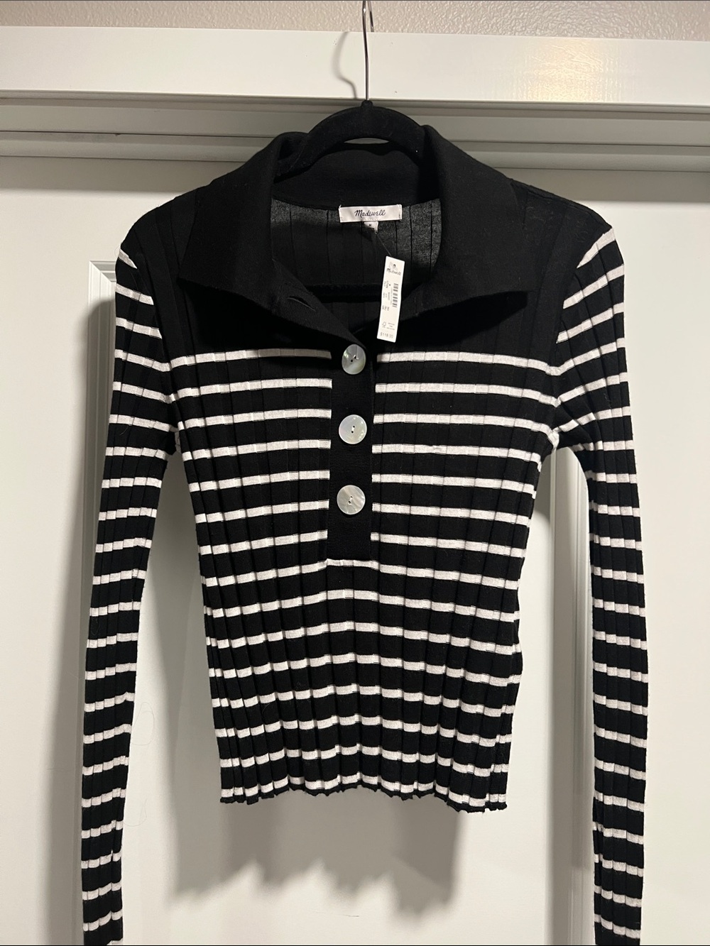 MADEWELL Women’s Merino /Silk Ribbed Polo Sweater Size M NWT